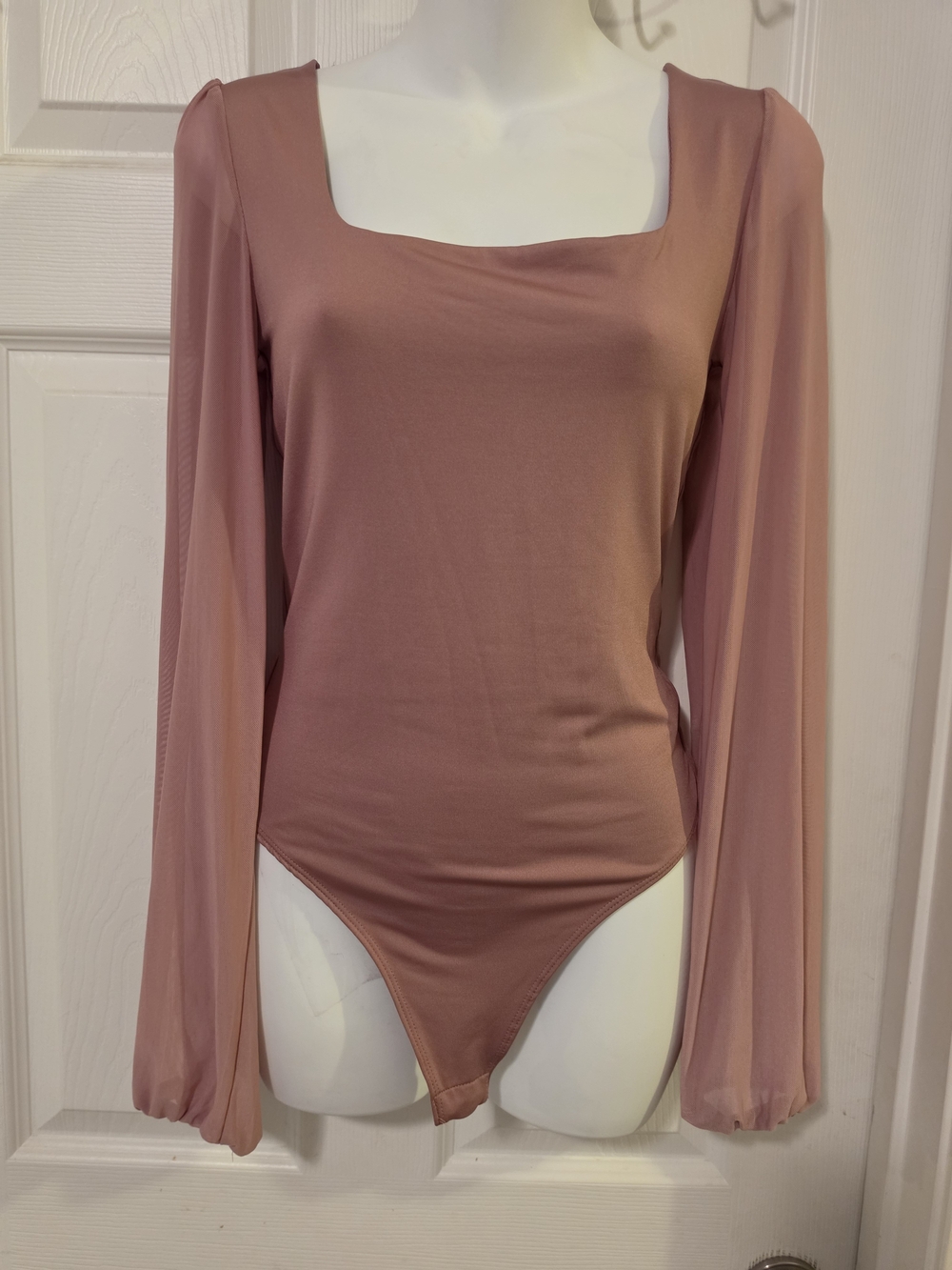 Womens Square Neck Long Sleeve Bodysuit - Mauve Pink Size Medium